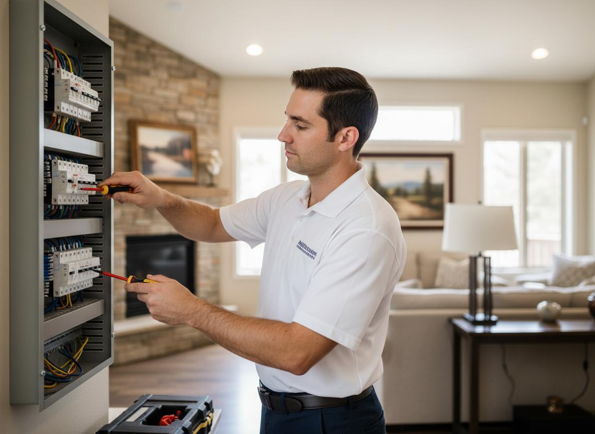 Professional electrician working on electrical panel